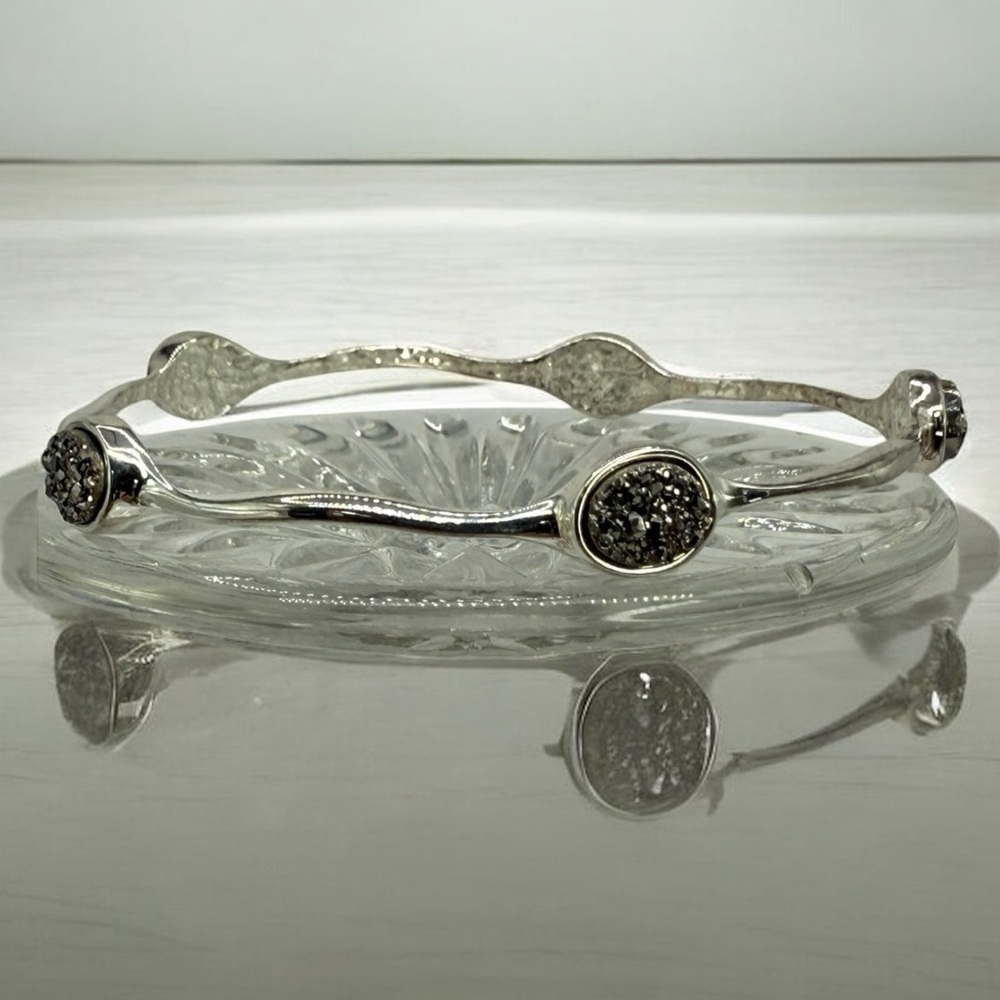 Vintage Arte d’Argento Sterling Silver Drusy Quartz Bangle Bracelet – Size 7.5”